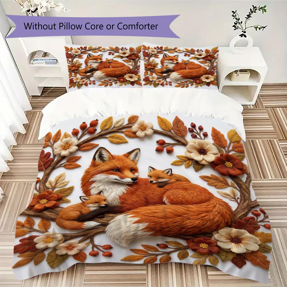 Woodland Storybook Pattern Bedding Uilt Set Uilt Cover Pillowcase Home Decoration Birthday Gift (1 * Duvet Cover + 2 * Pillowcase Without Core)