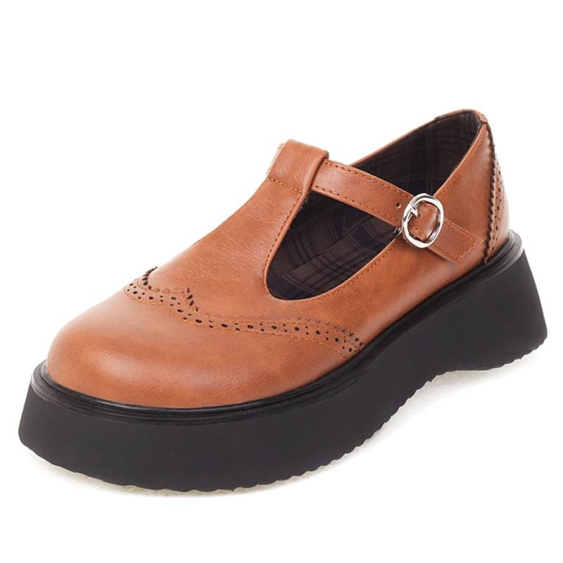 

Женские туфли на плоской подошве, каблуке, лоферы, обувь 2025, новая повседневная модная обувь с Т-образным ремешком на платформе, черная, коричневая, обувь женская, удобная 39 коричневый