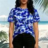 Women's Blue Floral Loose Fit Short Sleeve T-Shirt Minimalist Style, Soft & Comfortable, Versatile for Summer Beach, Commute & Outdoor Walks