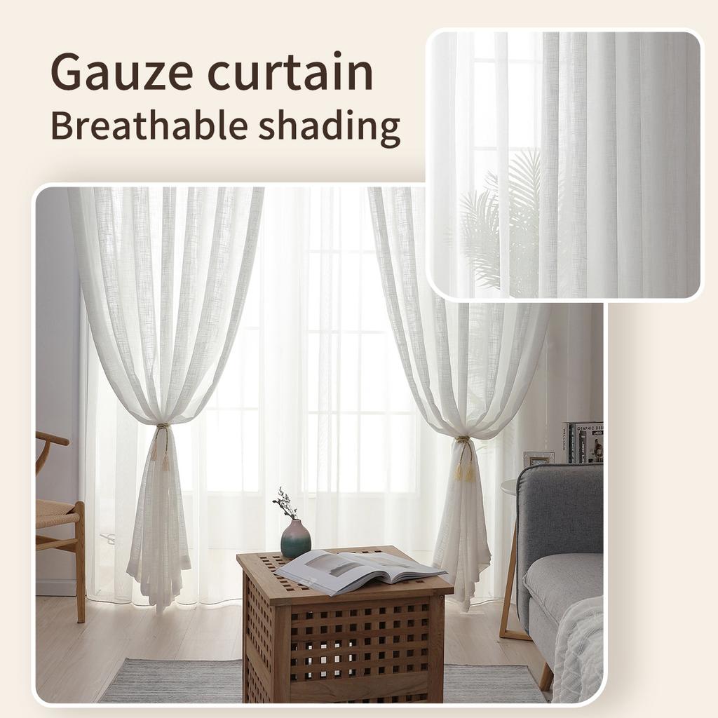 Solid Color Big Belly Hemp Blackout Window Screen Through Rod Pressing Line Living Room Finished Curtain