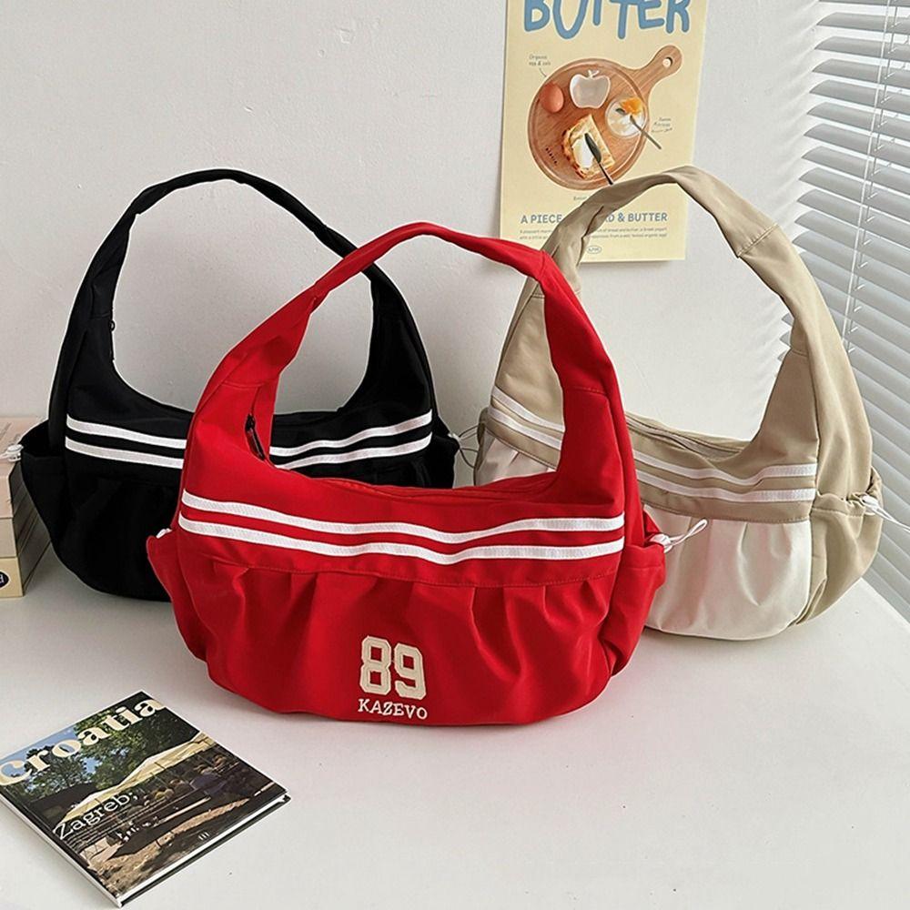 Oxford Cloth Stripe Underarm Bag Retro Sports Handbag Versatile Half Moon Bags  Women