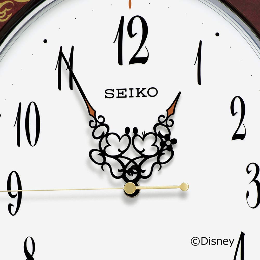 Seiko Clock Wall Clock Character Adult Disney Mickey Mouse Minnie Mouse Radio Wave Analog Brown Arabesque Pattern Gloss Body X X Cm FS510B Size 37.0