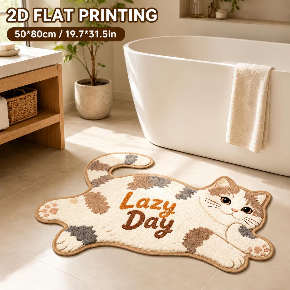 Non-Slip Cat-Shaped Area Rug 2D Cartoon Carpet Soft Home Decor Carpet Bedrooms