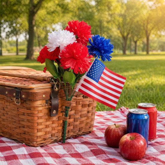 Yousheng Independence Day UV Resistant Faux Flowers, 4th of July Artificial Flower, 250th Anniversary Artificial Bouquet, Red White Blue Patriotic