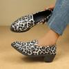 New, Simple Casual Versatile Round Head Single Shoes Women's Autumn New College Style Skirt Commuter Thick Heel Leopard Print