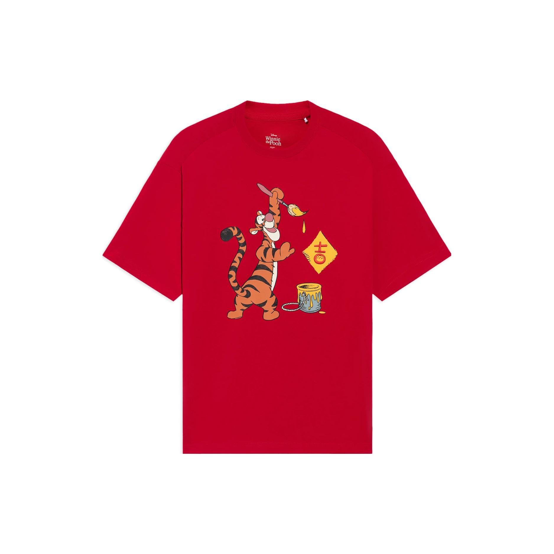 Li Ning X Disney T Shirts Unisex Red Crew Neck Moderate Straight Fit AHSS585-3 S