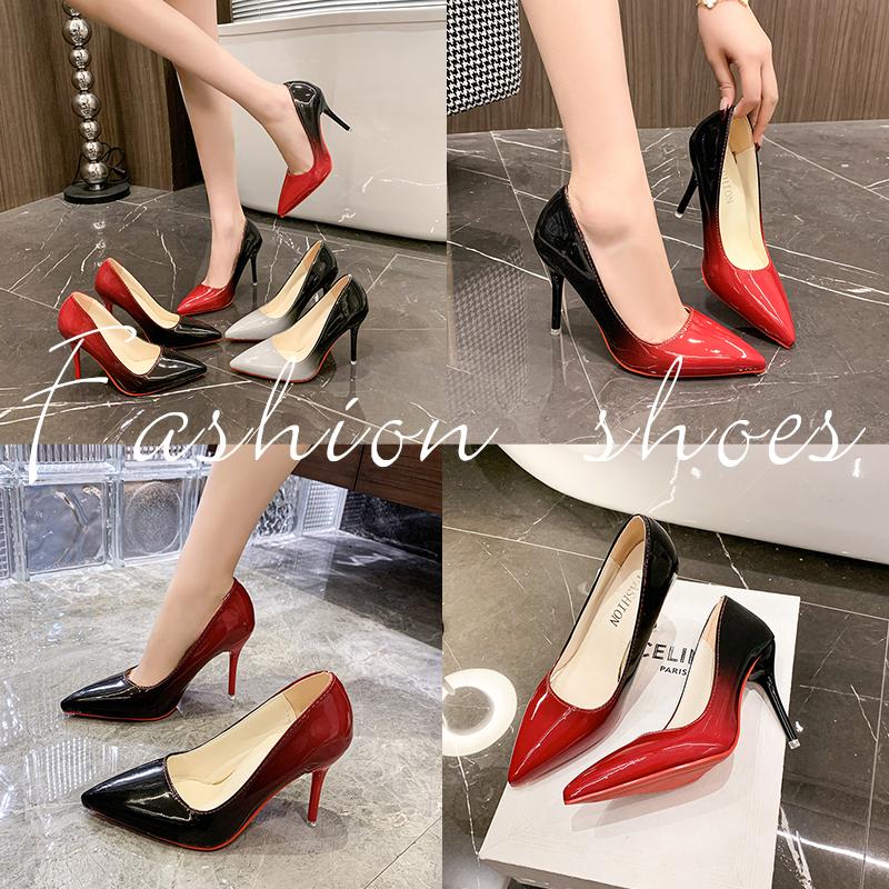 Aphixta Seksowne Czerwone Spody Wysokie Obcasy Dla Pań Kobiet 10cm Szpilka Gradient Szpiczasty Nosek Buty Imprezowe Plus Duży Rozmiar 44-53