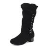 Suede Stacking Boots Belt Buckle Rivet Boots Medium Tube Skinny Boots Thick Middle Heel Boots 30-50 Boots