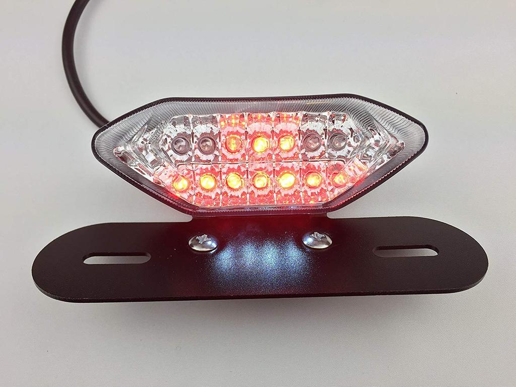 Karun Universal Motorcycle LED Tail Lamp with Turn Signal, Built-in Mini Moto License Plate Light with Stay (Clear)