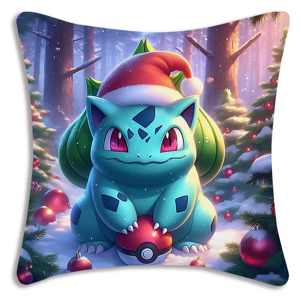 Pillow Covers Cartoon Bulbasaurs Sofa Decorative Home Double-Sided Printing Short Plush Cute Cushion Cover