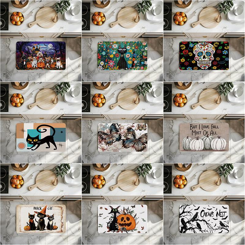Halloween Rug Cat Crow Skeleton Ghost Pumpkin Printed for Halloween Floor Decoration Rug Entrance Mat Living Room Bedroom Decor