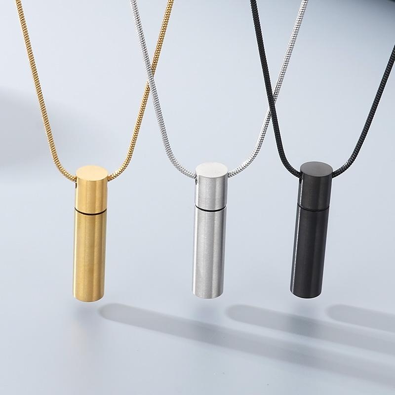 Collana Ciondolo Bottiglia Cilindrica in Acciaio Inossidabile per Uomo Donna Ciondolo Apribile per Conservazione Gioiello Tendenza Accessorio Colore Oro Regalo