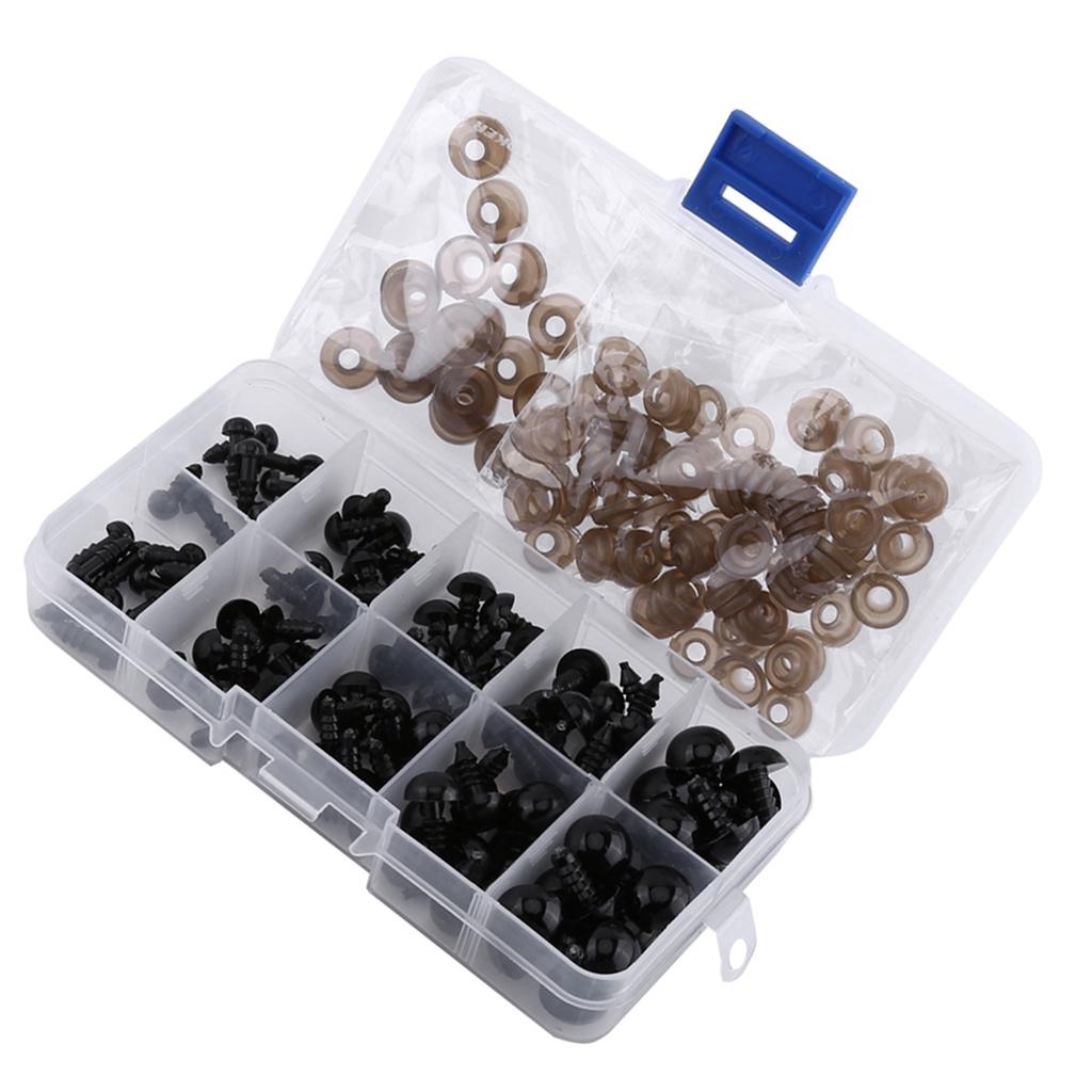 100pcs Black Plastic Toy Eyes for Puppets Dolls Crafts 6 12mm with Gasket