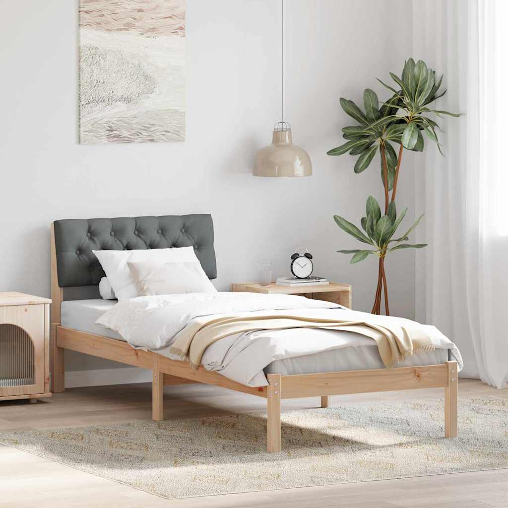 Brown and Dark Gray Bed Frame 75 x 190 cm Solid Pine Wood