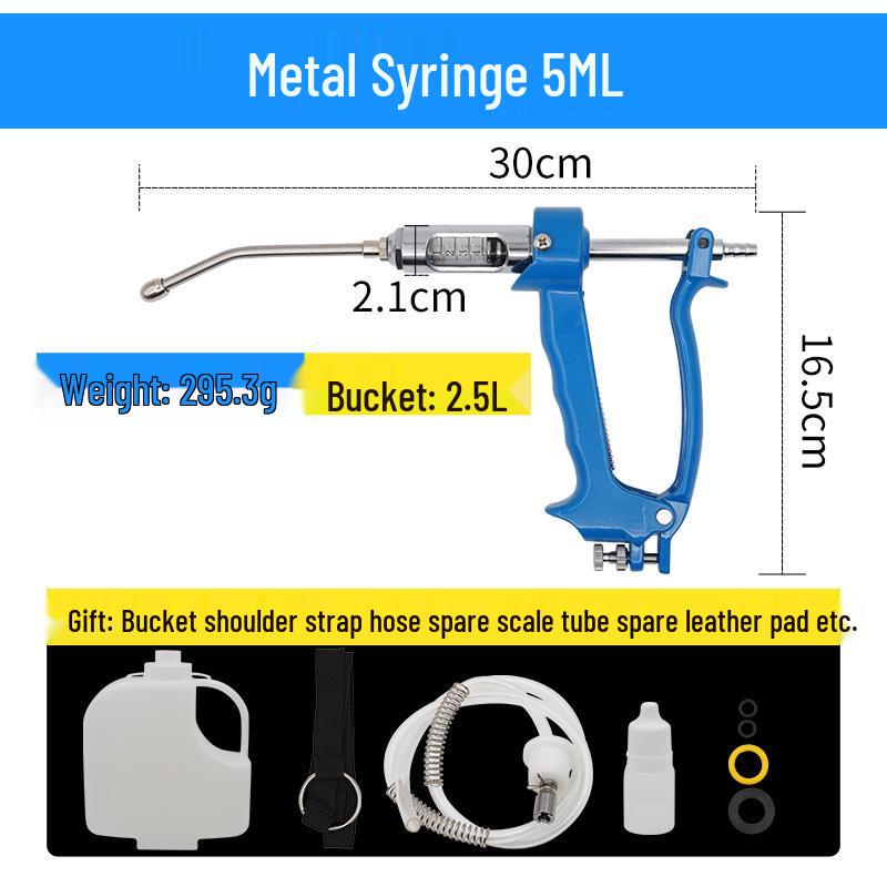 Veterinary Adjustable Metal Drenching Gun Doser for Pigs, Cattle, Sheep with 5ml, 10ml, 30ml Bottle