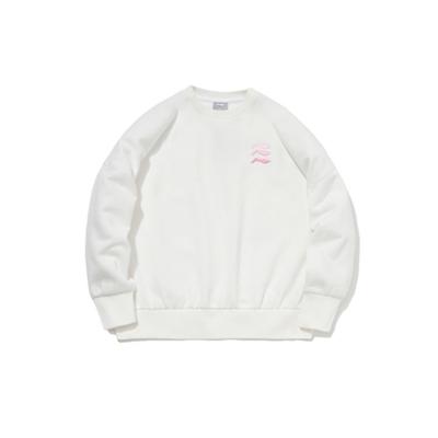 Li Ning Logo Print Fleece Warm Casual Sports Crew Neck Sweatshirt Women Sweatshirt Off-White AWDRF42-1