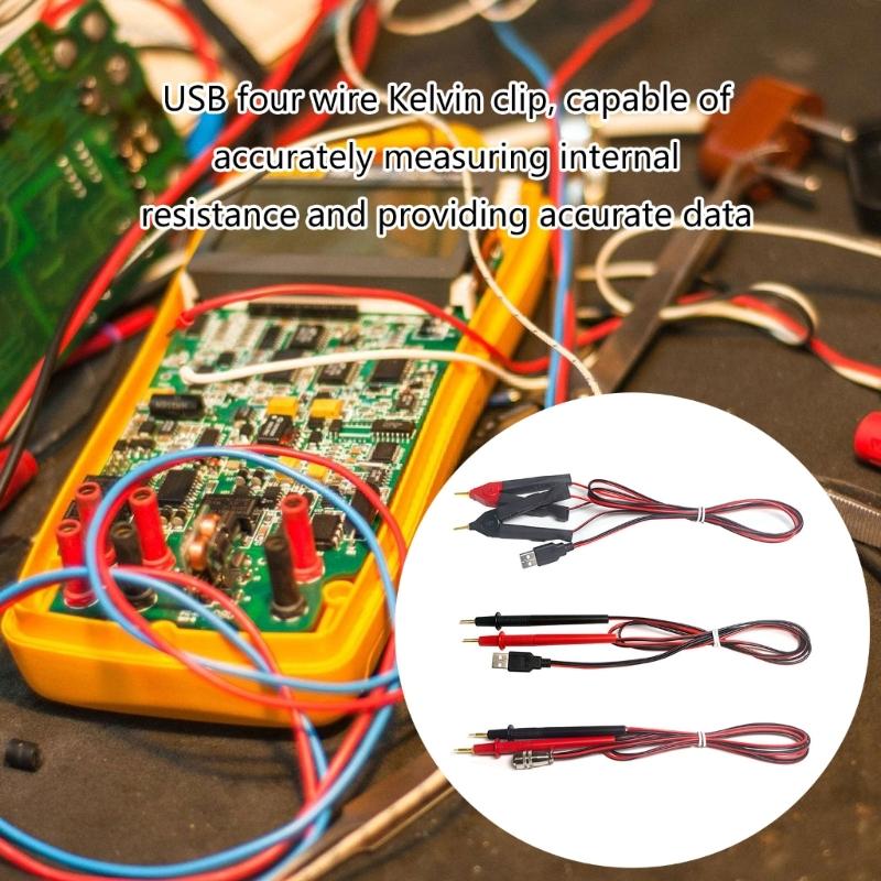 Precisions USB 4 Wire Kelvin Clip Battery Resistance Tester Probe  Plastic Battery Internal Resistance Test Clip 1-100