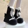 Winter Plateau Schneestiefel Für Damen Designer Keilabsatz Plüsch Warme Baumwollschuhe Für Damen Mode Süß Niedlich Schleife Lolita Stiefeletten
