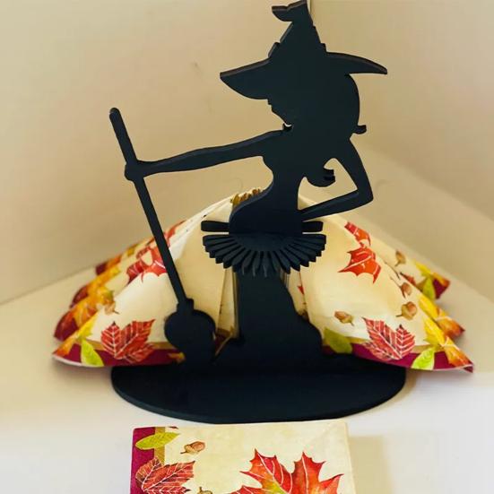 Halloween Style Witch Statue Napkin Storage Organizer Halloween Table Decor Wooden Napkin Holder