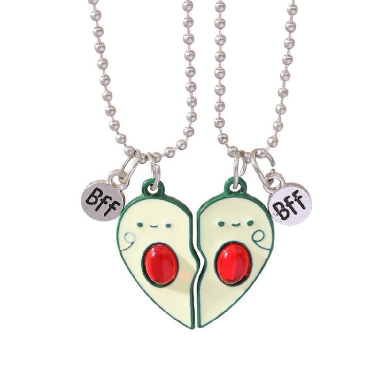 2Pcs Avocado Half Heart Best Friend Necklace Bestie Gift Heart Avocado Friendship Necklace Set Adjustable Clavicle Chain