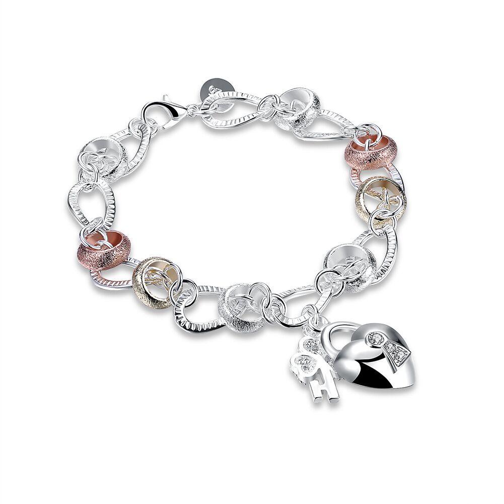 Lihong 925 Sterling Silver Heart Lock Clover Flower Aaa Zircon Bracelet Chain For Women Wedding Engagement Charm Jewelry