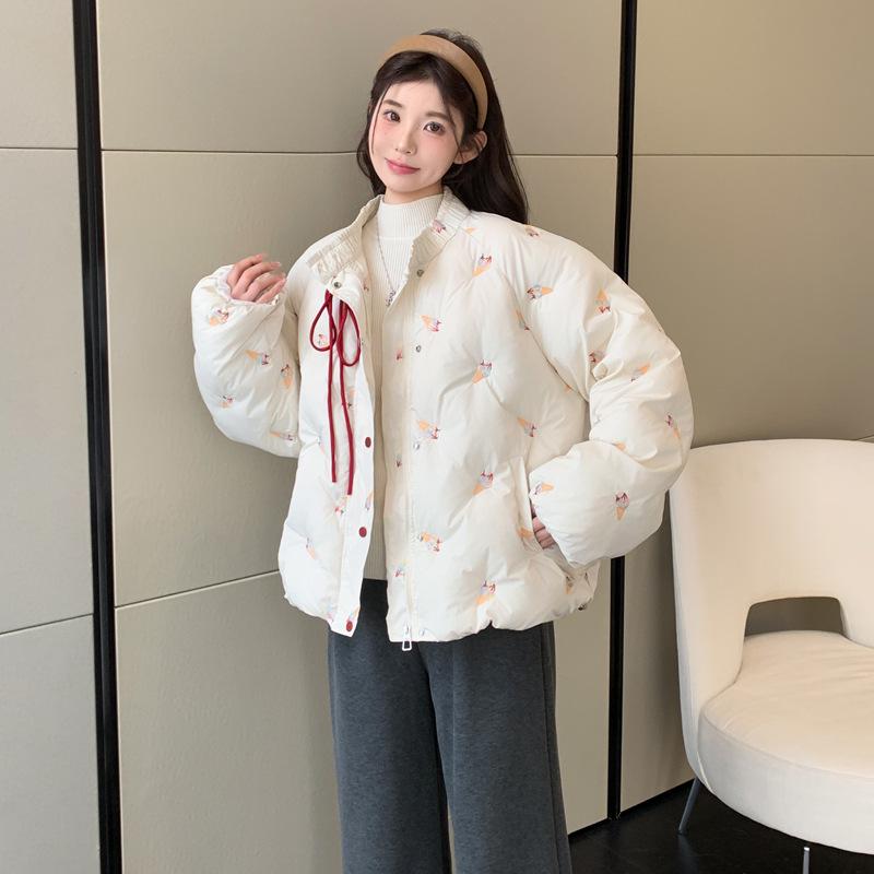 

Maternity Set: Embroidered Down Jacket & Fleece-Lined Wide-Leg Pants M