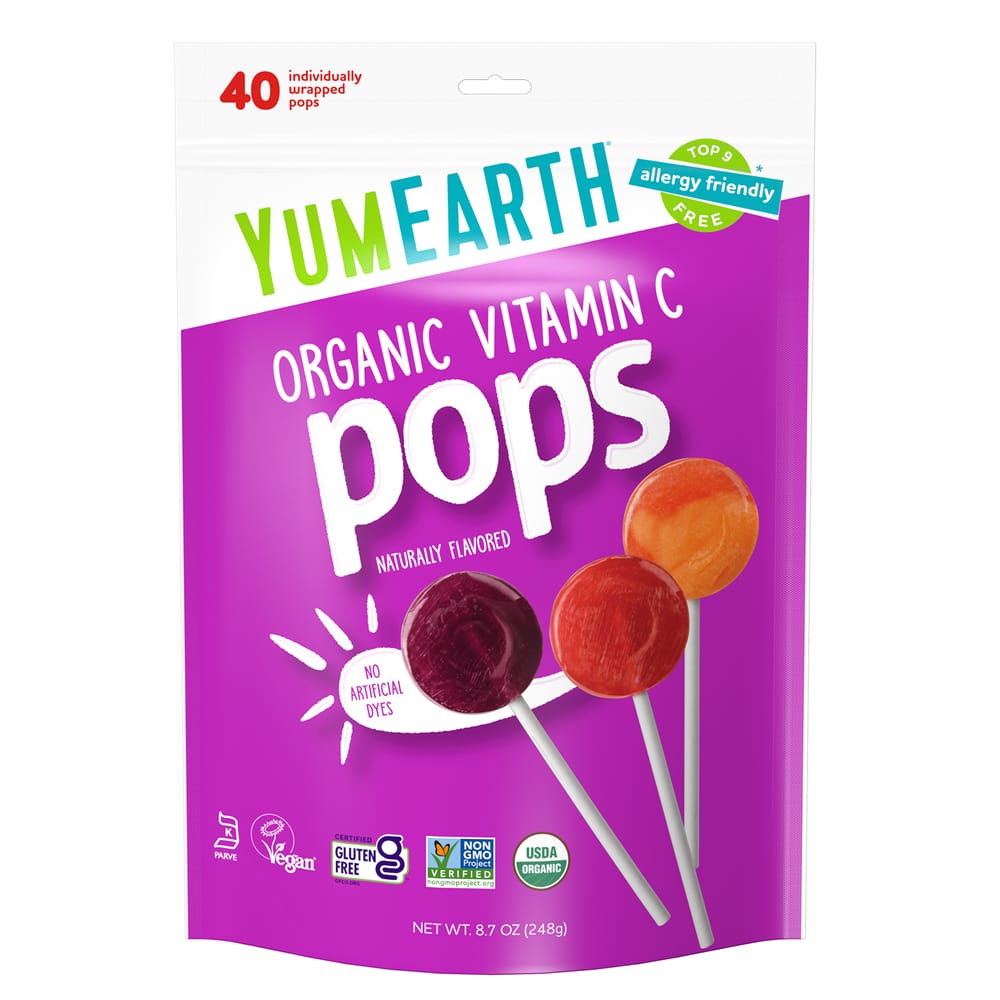 YumEarth Vitamin C Lollipops, Assorted Fruit Flavor, Individually Wrapped, 40 Count, 248g (8.7oz)