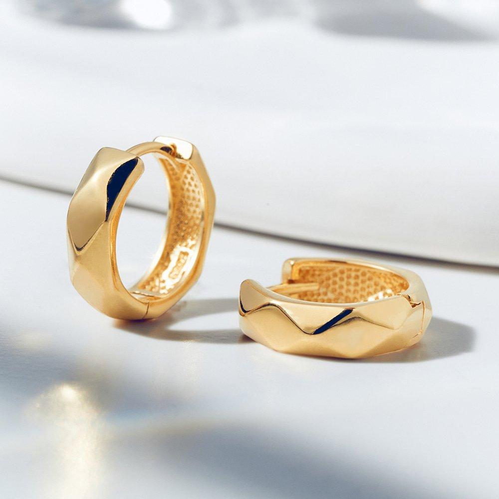 14kgf Bold Cutting One-Touch Ring Earrings (925 Silver) Cser0010 (Gift Wrapping)