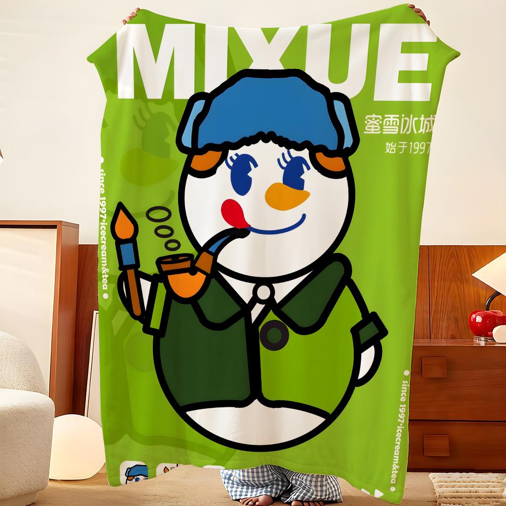 Food M-Mixue I-Ice C-Cream T-Tea Throw Flannel Throw Blanket, Lightweight Cozy, Durable Washable Cute Cool