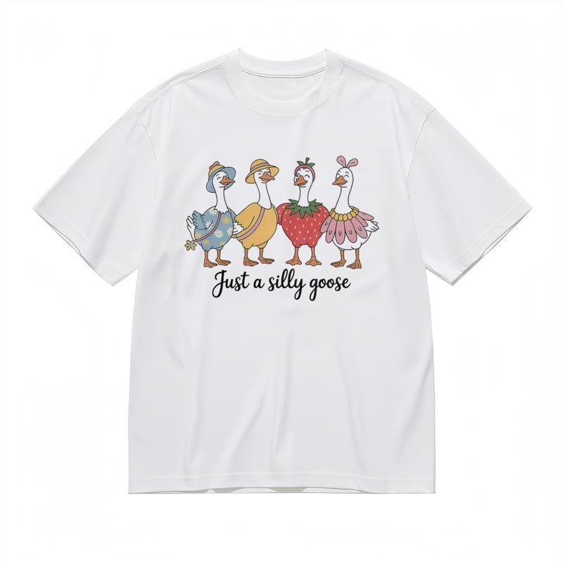 

Женская классическая футболка с небольшим растяжением с игривым принтом группы гусей 3XL