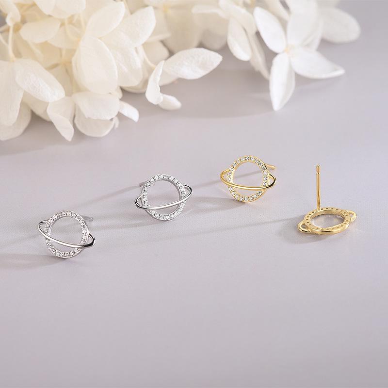 S925 Sterling Silver Diamond Planet Earrings: Trendy Japanese & Korean Style Hollow Universe Design for Women