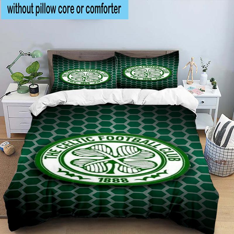 3pcs Celtic Football Club Crest Printed Bedding Set Duvet Cover Closure Includes 1 Duvet Cover & 2 Pillowcases Bedding Sets Home Decor Gifts