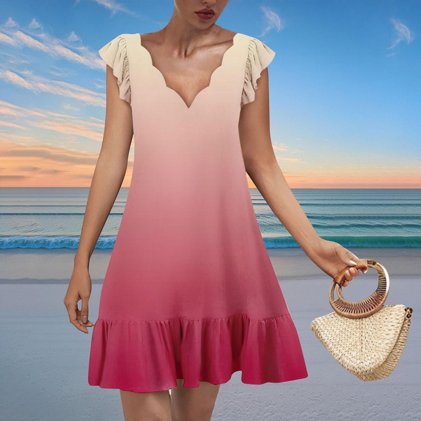 

Женское модное повседневное платье с V-образным вырезом, волнистым краем и градиентным принтом, с короткими рукавами S