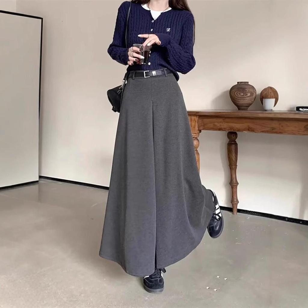 Autumn & Winter High-Waisted A-Line Wool Skirt with Ruffles & Full Swing