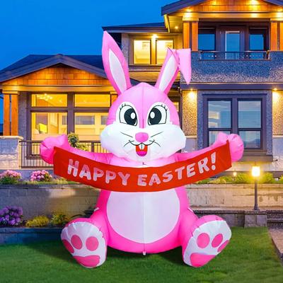 Red Bunny Inflatable Adornment Easter Inflatables Decorations LED Lights  Yard Decorations Indoor Outdoor Garden Decorations