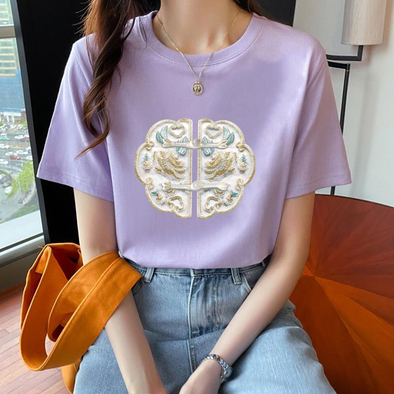 VEZFAA Damenmode Casual Sommer Frühling Kurzarm O-Ausschnitt Blusen & Hemden