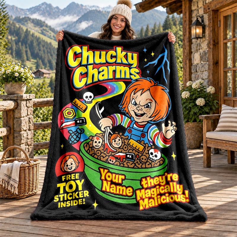 Chucky with Tiffany Custom Name Flannel Blanket Personalized Soft Warm Plush Throw Blanket Customized Gift for Family Friends
