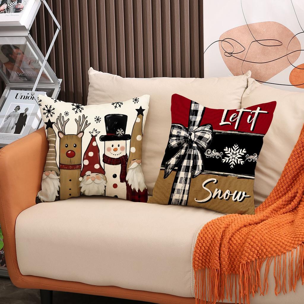 Weihnachts-Kissenbezug Herbst- und Winter-Set Kombination Kissen Kissen Leinen Bedruckt Sofa-Kissen
