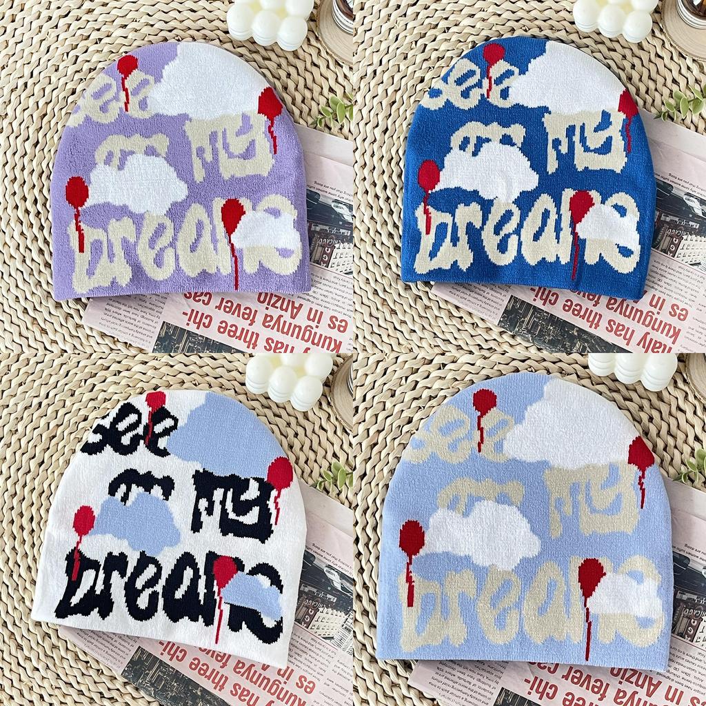 Knitted Hat With Cloud Pattern For Autumn Winter Outdoor Warmth And Casual Style