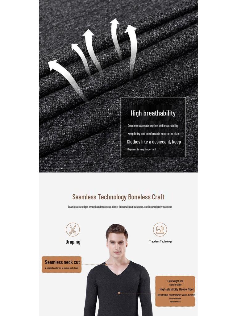 Men's Slim Fit Seamless Fleece-lined Thermal Underwear Set for Autumn