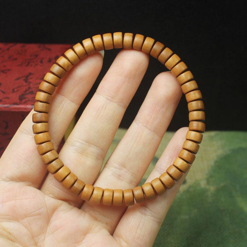 Natural Wood Flat Bead Bracelet, Hand Polished Ethnic Wristband, Unisex Spiritual Jewelry