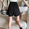 Women's Summer High Waist Black Wide-Leg Suit Shorts - Slimming, Casual, Fashion Draped Style