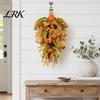 Autumn Door Swag Artificial Fall Teardrop Swag, Faux Pumpkins Berries Pinecones Leaves Thanksgiving Fireplace Mantle Decor Harvest Wreath for
