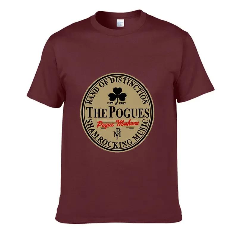 Summer Comfortable Men's THE POGUES Irish Bar Rock Band Pattern Casual Round Neck T-shirt Clover Badge