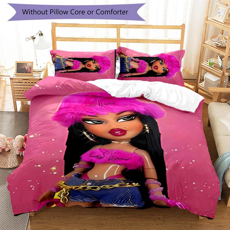 3pcs Bratz1 pattern bedding set duvet cover set includes duvet cover &pillowcases, perfect all season bedroom decoration & gift