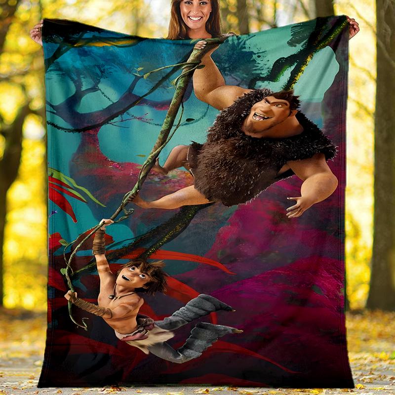 Coperta stampata a tema I Croods - Perfetta per divano, letto, viaggi e uso all'aperto | Lavabile in lavatrice, accogliente e resistente.