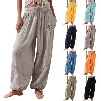 Damenmode Lose Einfarbig Kordelzug Elastische Taille Tasche Freizeithose