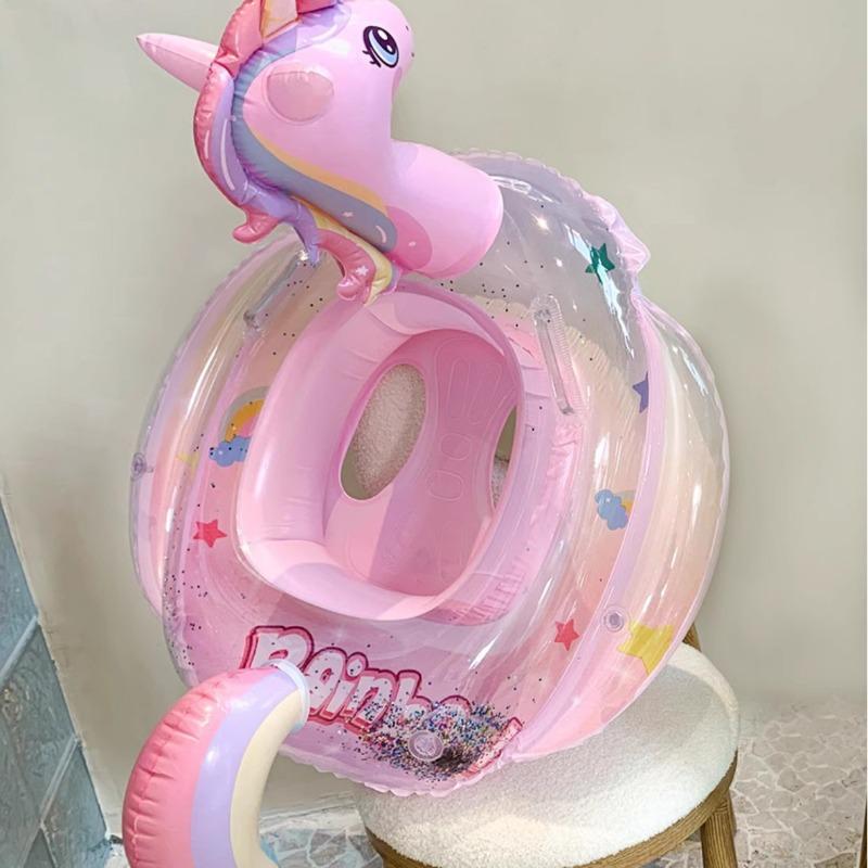 Charming Unicorn Inflatable Swim Ring - Cute Sequin Rainbow Horse Design, Durable PVC Material, Perfect for Summer Pool Parties