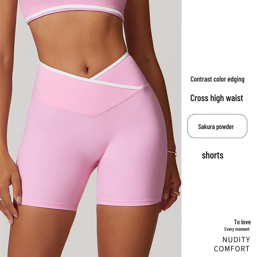 Shorts de Yoga Américains Européens Taille Haute avec Effet Push-Up Pêche - Pantalon de Fitness Trois Points pour Femmes