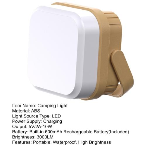 Outdoor Camping Lantern Light Waterproof Solar USB Rechargeable Square Light 3 Modes Adjustable Ultra Bright Hiking Tent Hanging Emergency Lamp